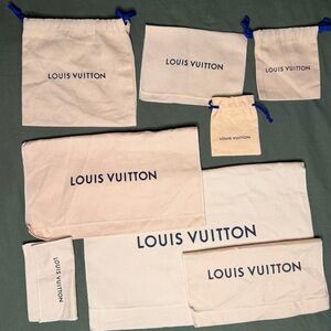 Louis Vuitton Beige Dust Bags with Blue Logo Lot Drawstring Envelope